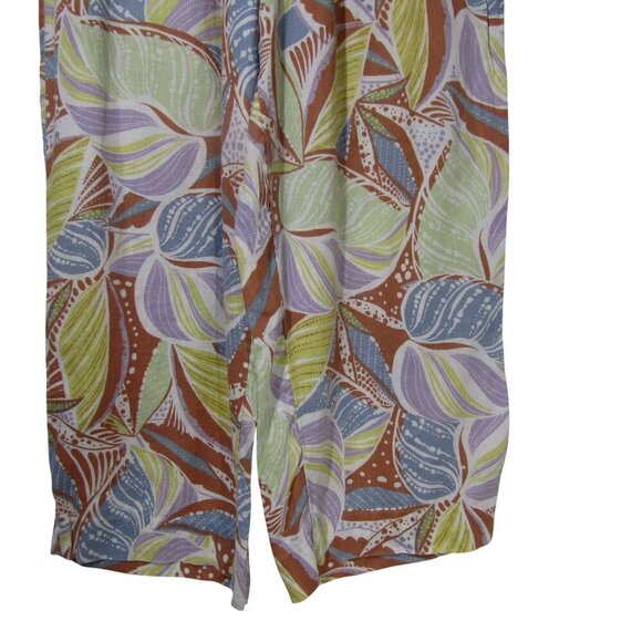 C&C CALIFORNIA XL 100% Linen Tropical Floral Wide Leg Crop Pants Beach Boho - Picture 3 of 9